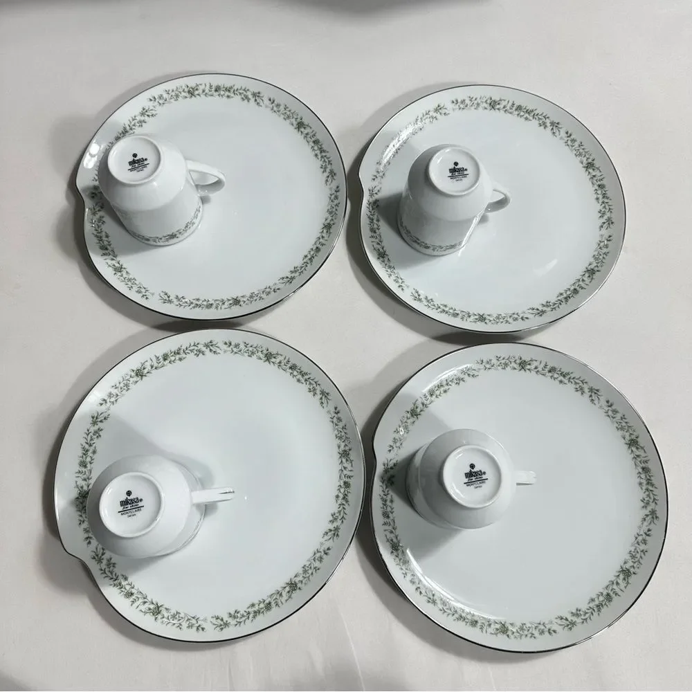 Mikasa Vintage Set Of 4 Snack Plates & Cups Montclaire Porcelain China Japan